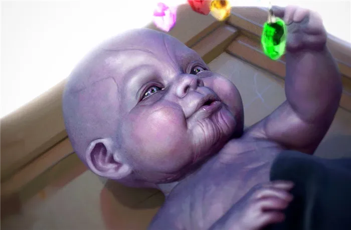 Танос в младенчестве - шрамы от мутации с самого рождения