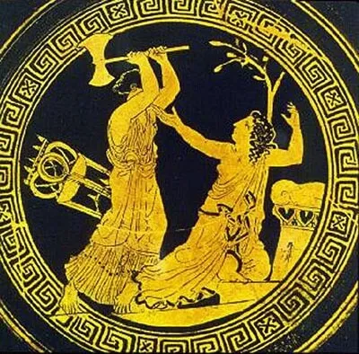 Кассандра и Клитемнестра. Изображение на кубке (430 год до н. э.)