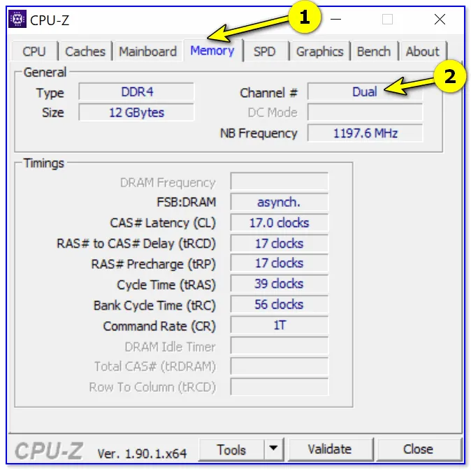 CPU-Z (режим работы ОЗУ). Dual — двухканальный