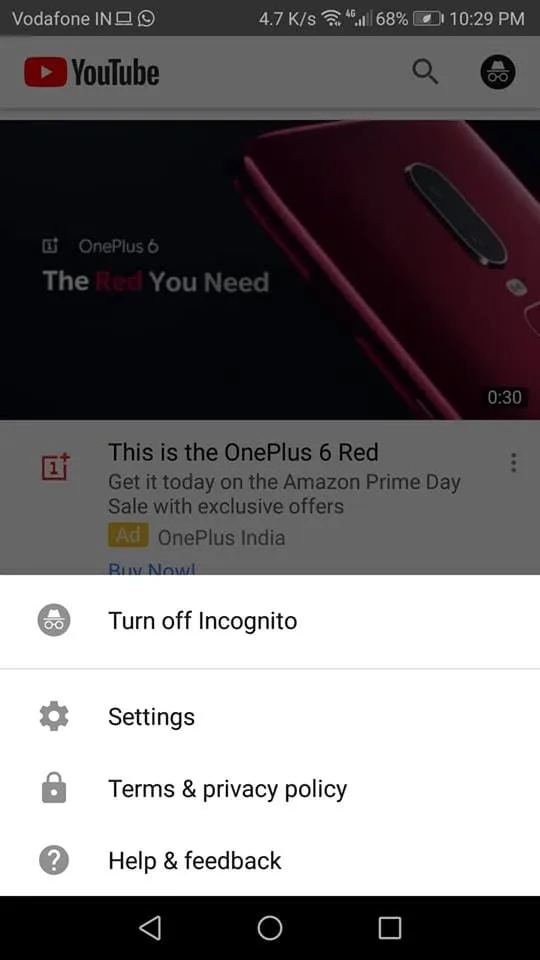 Как включить режим инкогнито на YouTube на Android 7