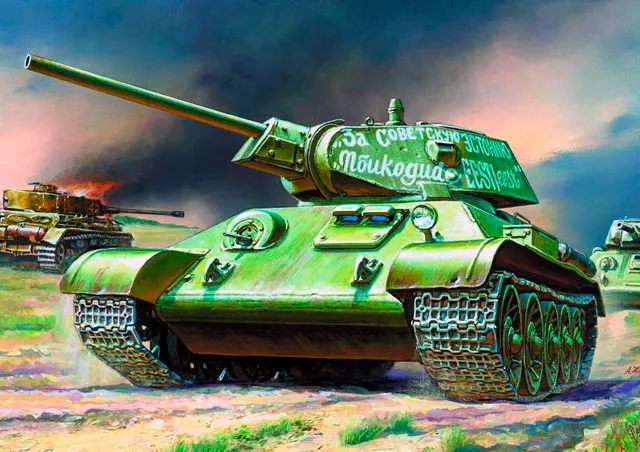 Т-34 в 1942 году; обратите внимание на характерное вооружение - особенность этой модели.