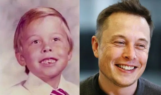 Илон Маск в детстве и сейчас