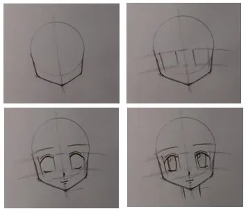 анфас лица аниме карандашом