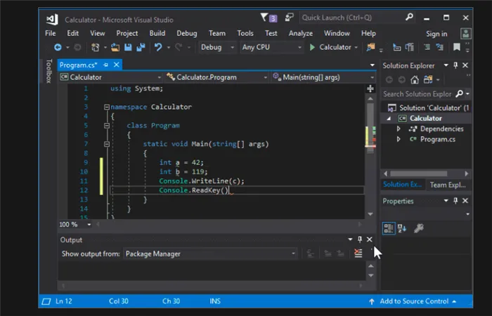 Код Visual Studio C # пример