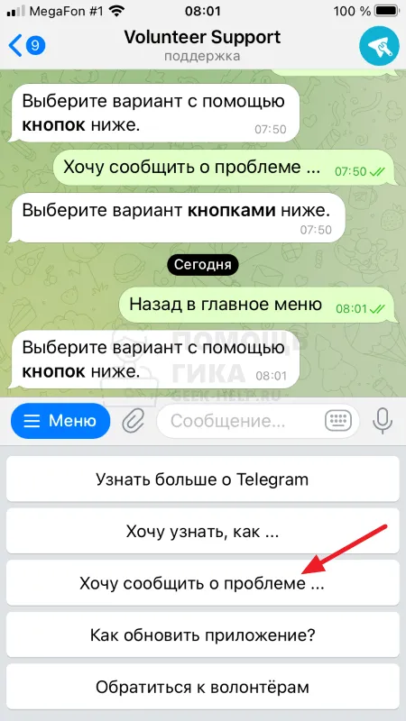 Как оставить жалобу в Telegram для пользователей iPhone - шаг 3