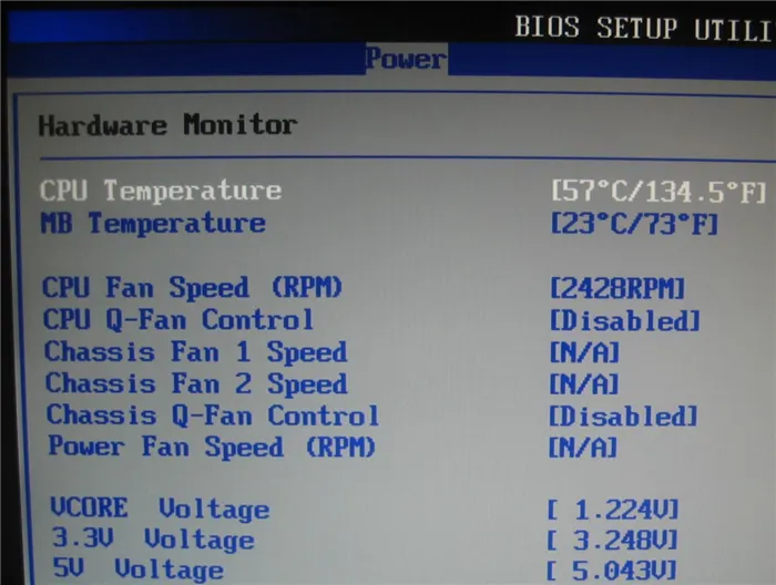 Мониторинг температуры в BIOS