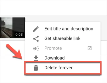 Нажмите кнопку «Удалить навсегда», чтобы начать удаление видео с YouTube
