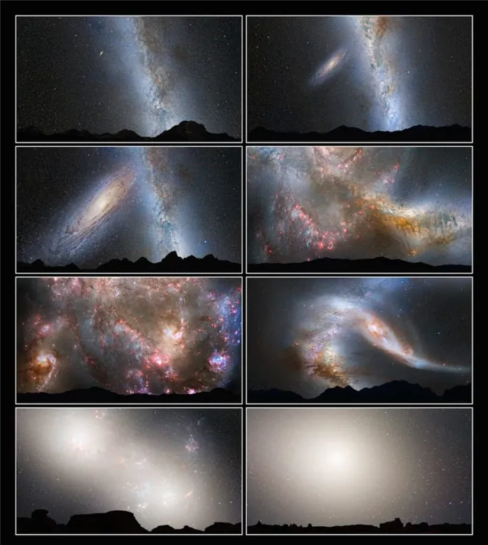 Серия изображений показывает предположения о том, как наша галактика сольется с Андромедой