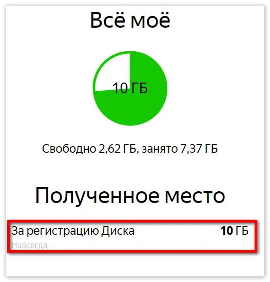 Диск Яндекс 10 Гб
