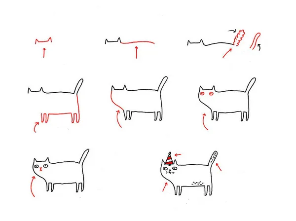 Как нарисовать кошку поэтапно: схемы, фото и видео мастер классы