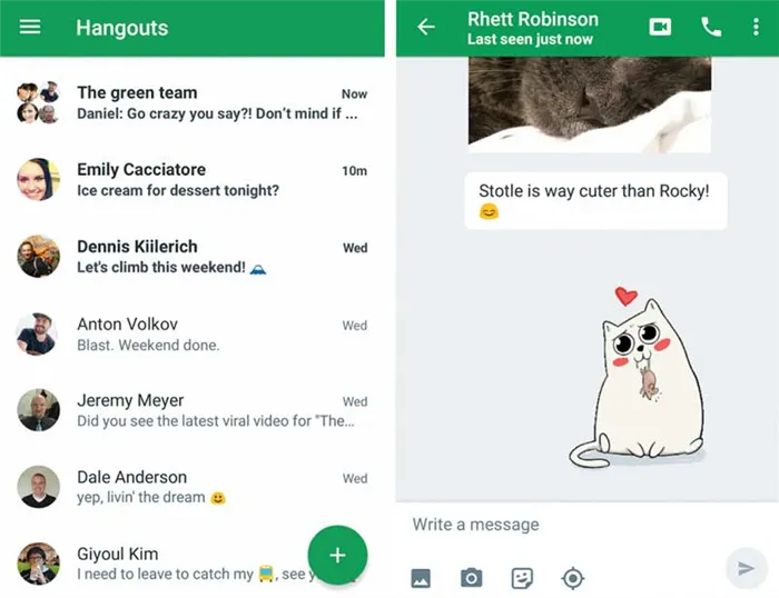 Отправление сообщений в Hangouts на Android