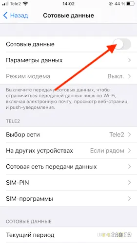 Мобильные данные iPhone