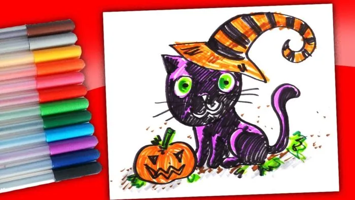 Черная кошка - рисунок маркерами
