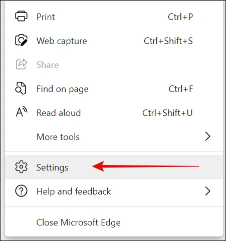 Настройки меню Microsoft Edge