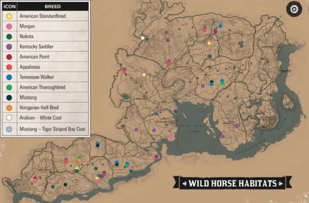 Карта диких лошадей в RDR 2