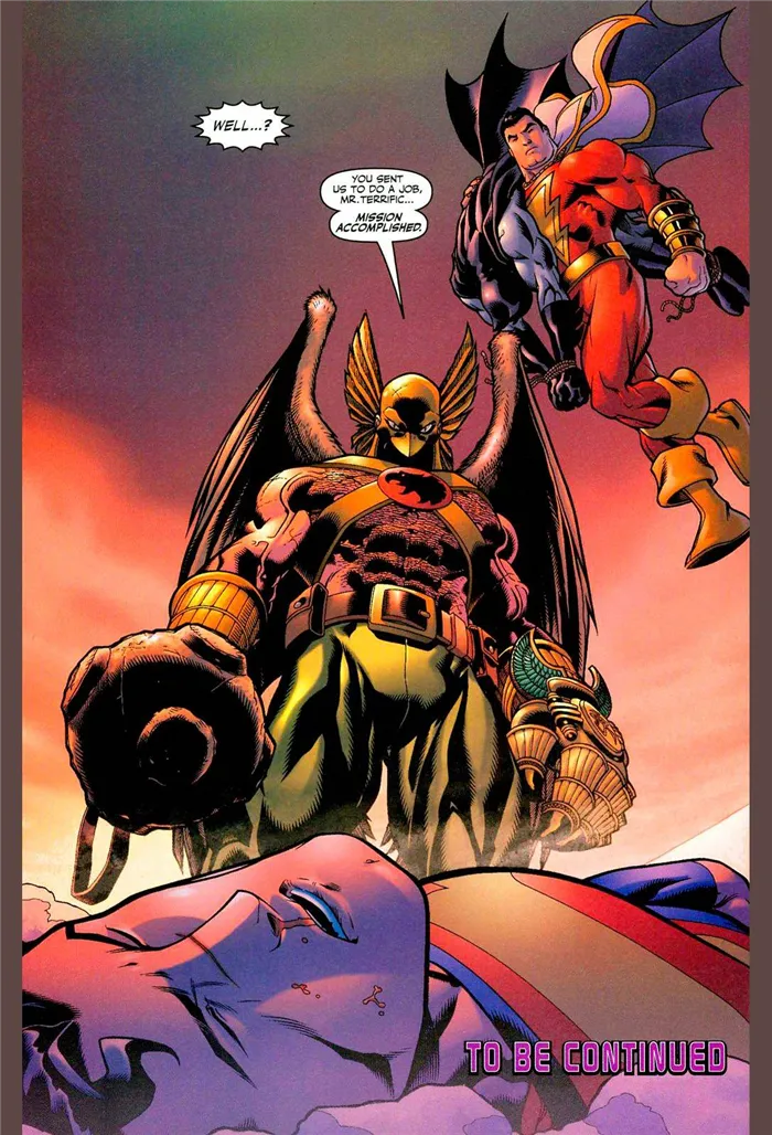 Человек-ястреб побеждает Супермена с помощью своей булавы Коготь Хоруса