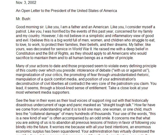 Письмо Шона Пенна президенту Бушу